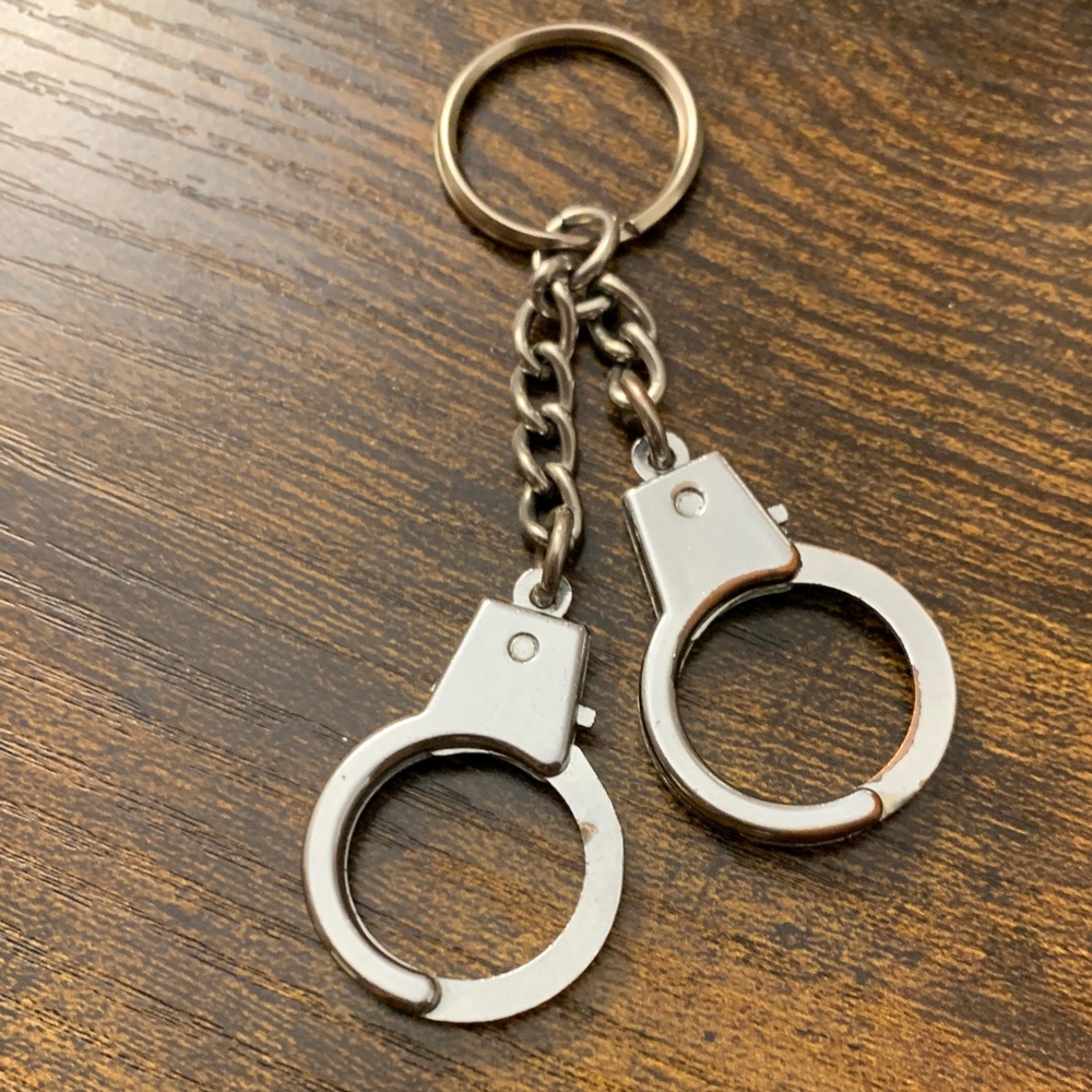 Support LEO 🖤💙🖤  Handcuff Keychain - Silver tone Metal